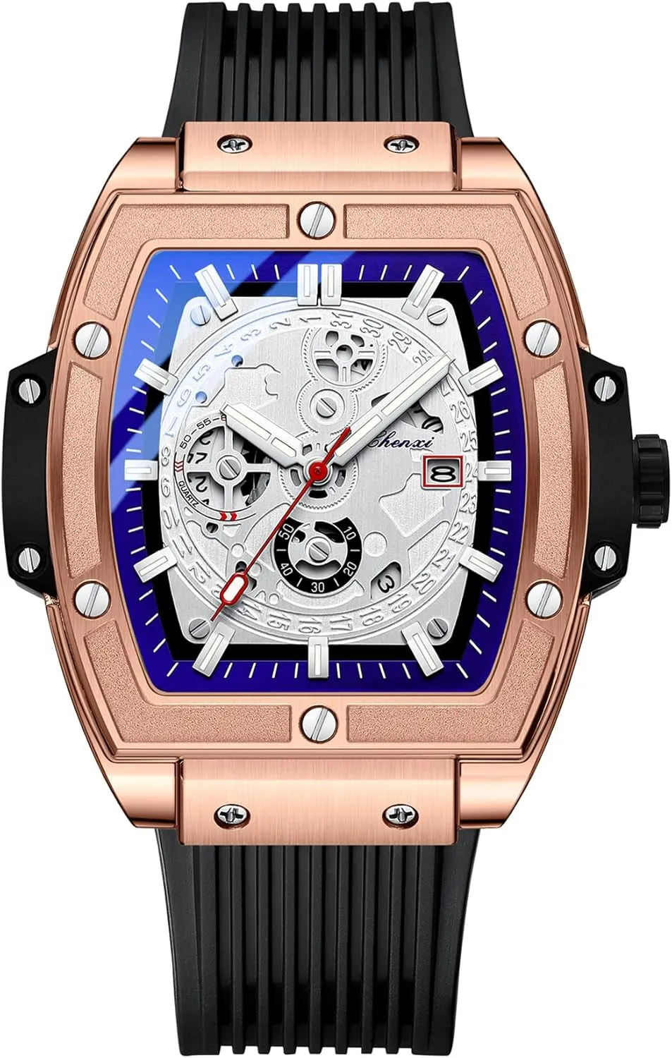 Tonneau Watch Easy Reader Business Luminous Waterproof Quartz Hollowed Out Watch with Silicone Strap FANMIS Men's Stylish Military Sport Multifunctional binge integral purification attainment opaque Analog Quartz 