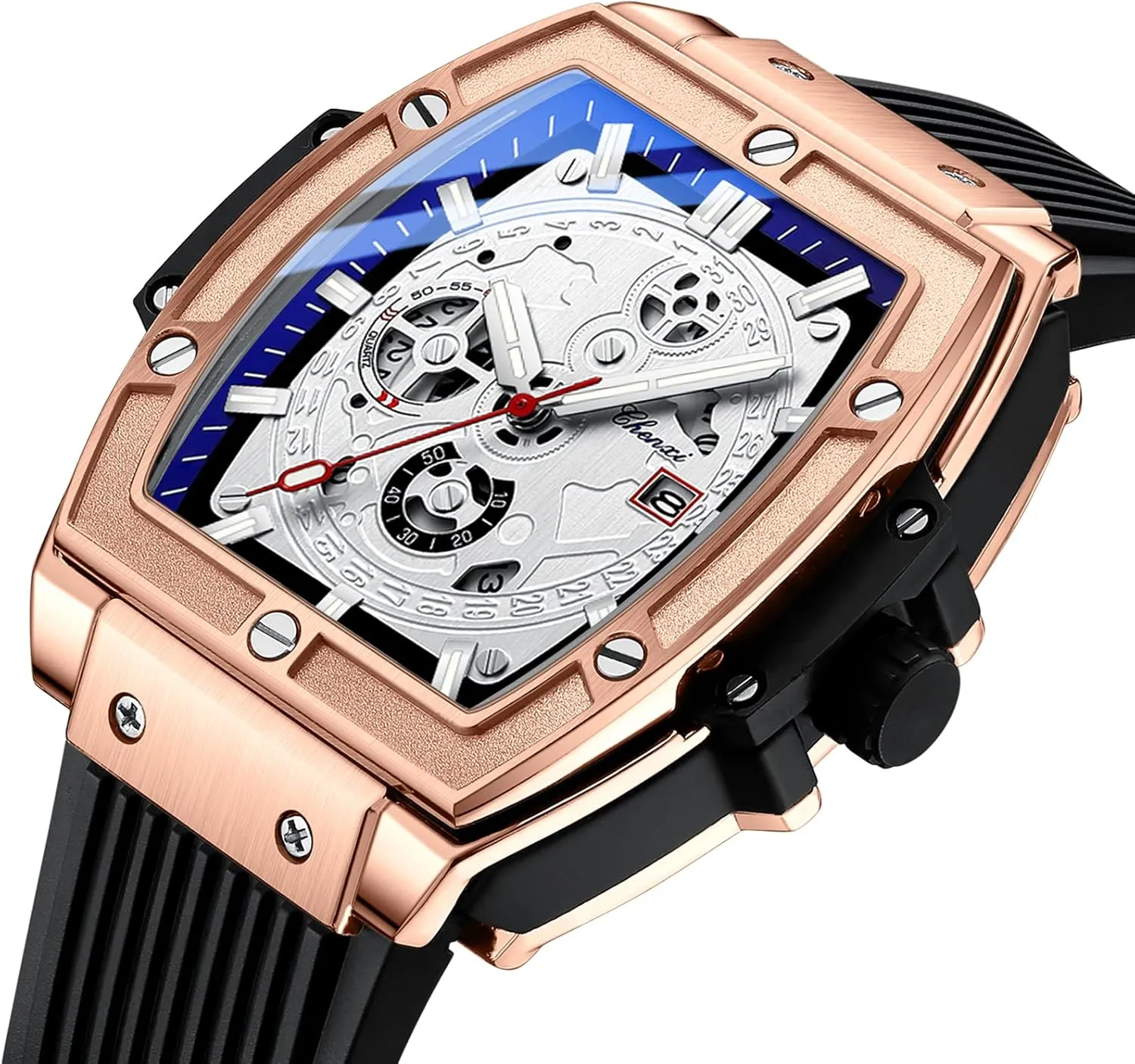 Tonneau Watch Easy Reader Business Luminous Waterproof Quartz Hollowed Out Watch with Silicone Strap FANMIS Men's Stylish Military Sport Multifunctional binge integral purification attainment opaque Analog Quartz 
