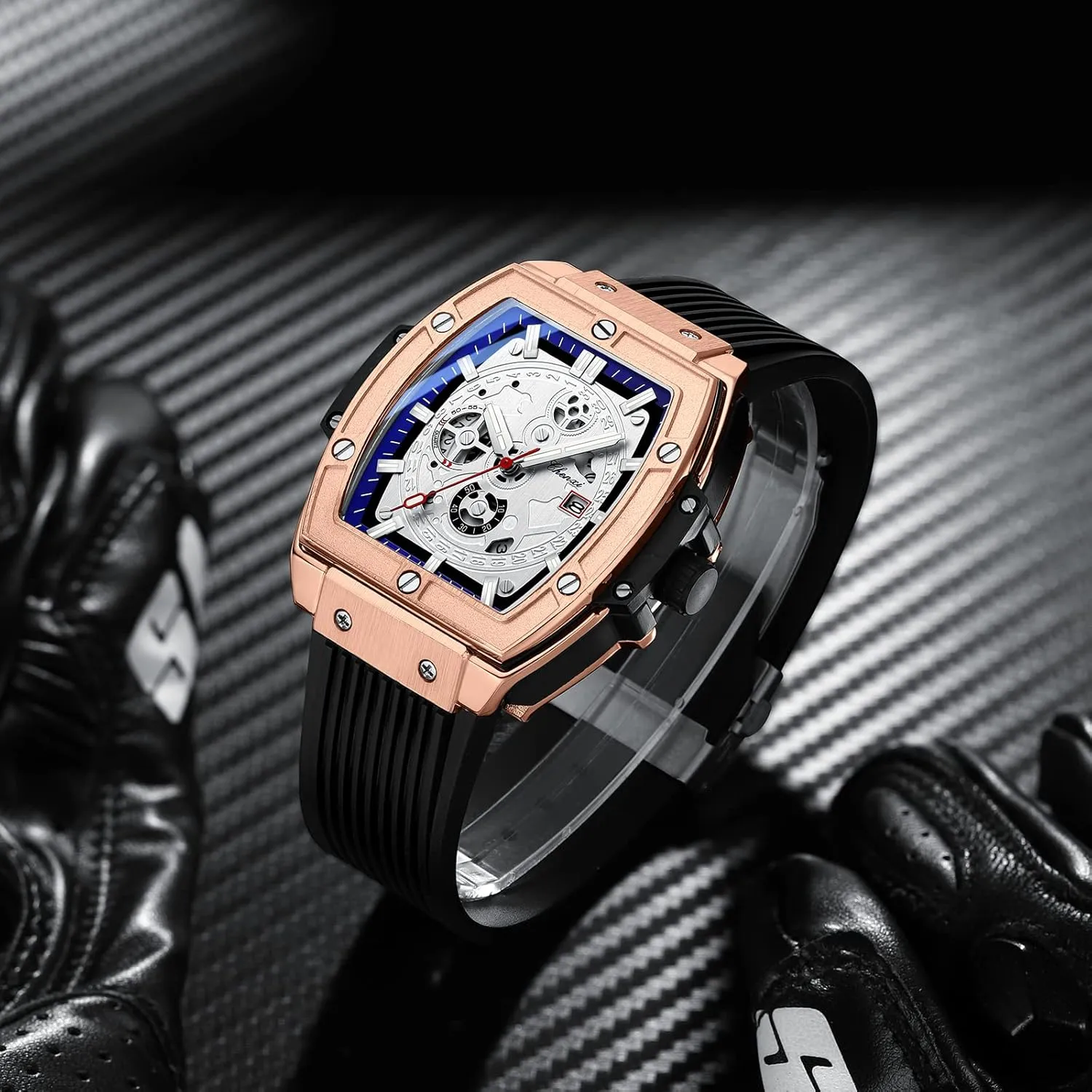 Tonneau Watch Easy Reader Business Luminous Waterproof Quartz Hollowed Out Watch with Silicone Strap FANMIS Men's Stylish Military Sport Multifunctional binge integral purification attainment opaque Analog Quartz 