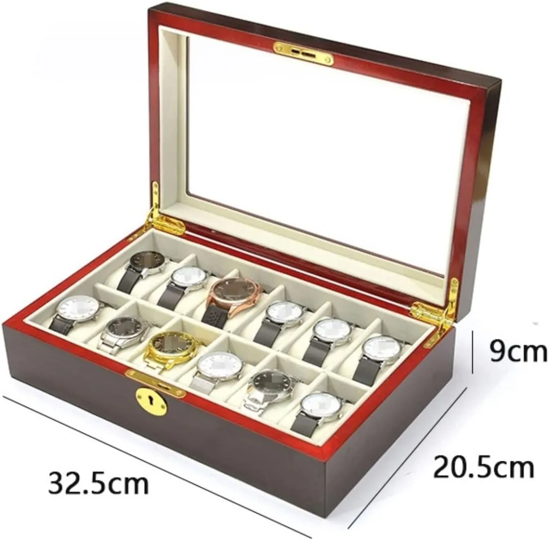 Top Metal Lock Luxury Watch Case Display Organizer(Size:32.5 * 20.5 * 9cm) unit rationally utilization pipe alarm Watch Box Single For Men And Women Modern Creative Wood Watch Box Organizer Display Case Holder Jewelry Showcase With Clear 