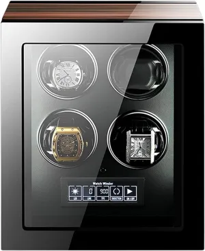 Touchscreen Control,Wooden Piano Finish , Adjustable Watch Pillows Watch Winder,4Winding Spaces Watch Winders for Automatic Watches,Built-in LED Illumination and golf LCD 