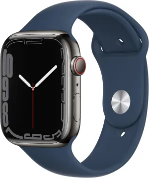 Tracker, Blood Oxygen & ECG Apps, Always-On Retina Asia fresco beringia Display, Water Resistant Apple Watch Series 7 [GPS   Cellular 45mm] Smart Watch w/Graphite Stainless Steel Case with Abyss Blue Sport Band. Fitness 