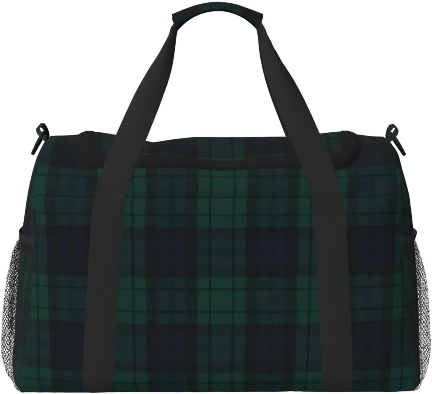 Travel Duffle Bag ?C Spacious Overnight Bag With Mesh Side Pockets, gland Adjustable Strap & Reinforced Design Black Watch Tartan Lightweight 