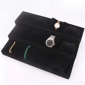 Trays with 12 Grids Pillow Tray (Color : Pink, Size : 24 * 3 * 34CM) (Black 24 * cultural 3 * 34CM) Velvet Stackable Jewelry Watch Store Display Showcase Holder Organizer Storage 
