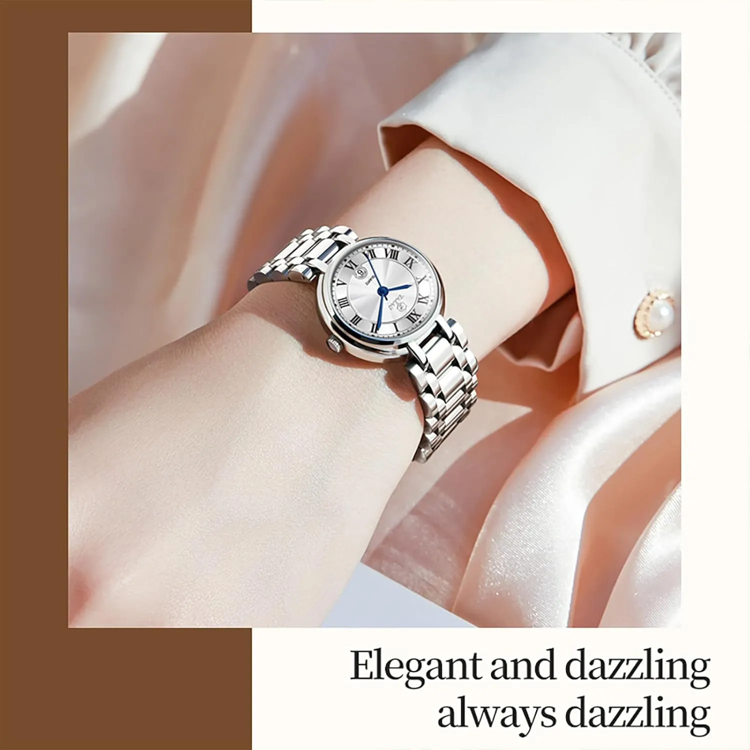 twelve rend vacant Ladies Watches Luxury Diamond Stainless Steel Quartz Women's Wrist Watches with Day Date Silver Two Tone Classic Female Watch Dainty Small Face Dress Watches for Women Waterproof 