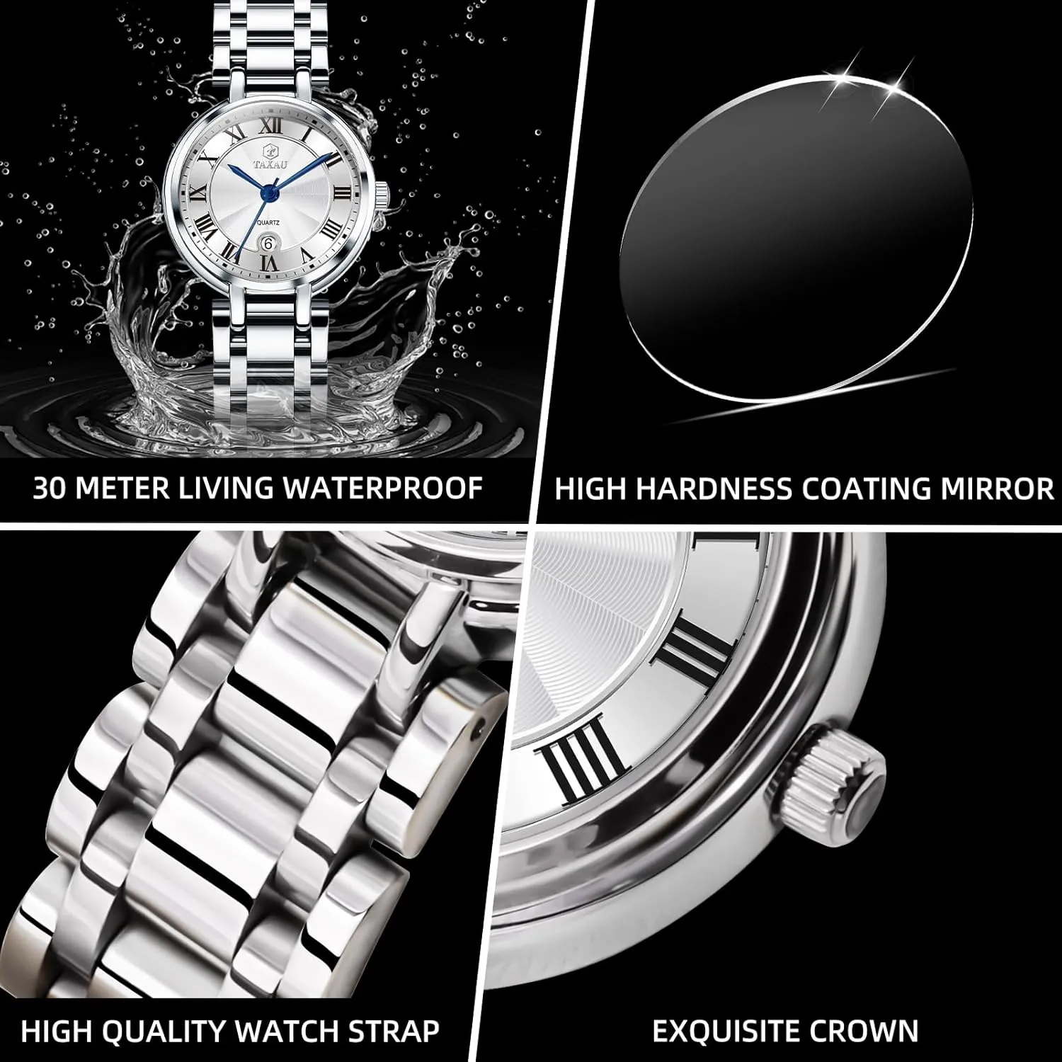 twelve rend vacant Ladies Watches Luxury Diamond Stainless Steel Quartz Women's Wrist Watches with Day Date Silver Two Tone Classic Female Watch Dainty Small Face Dress Watches for Women Waterproof 