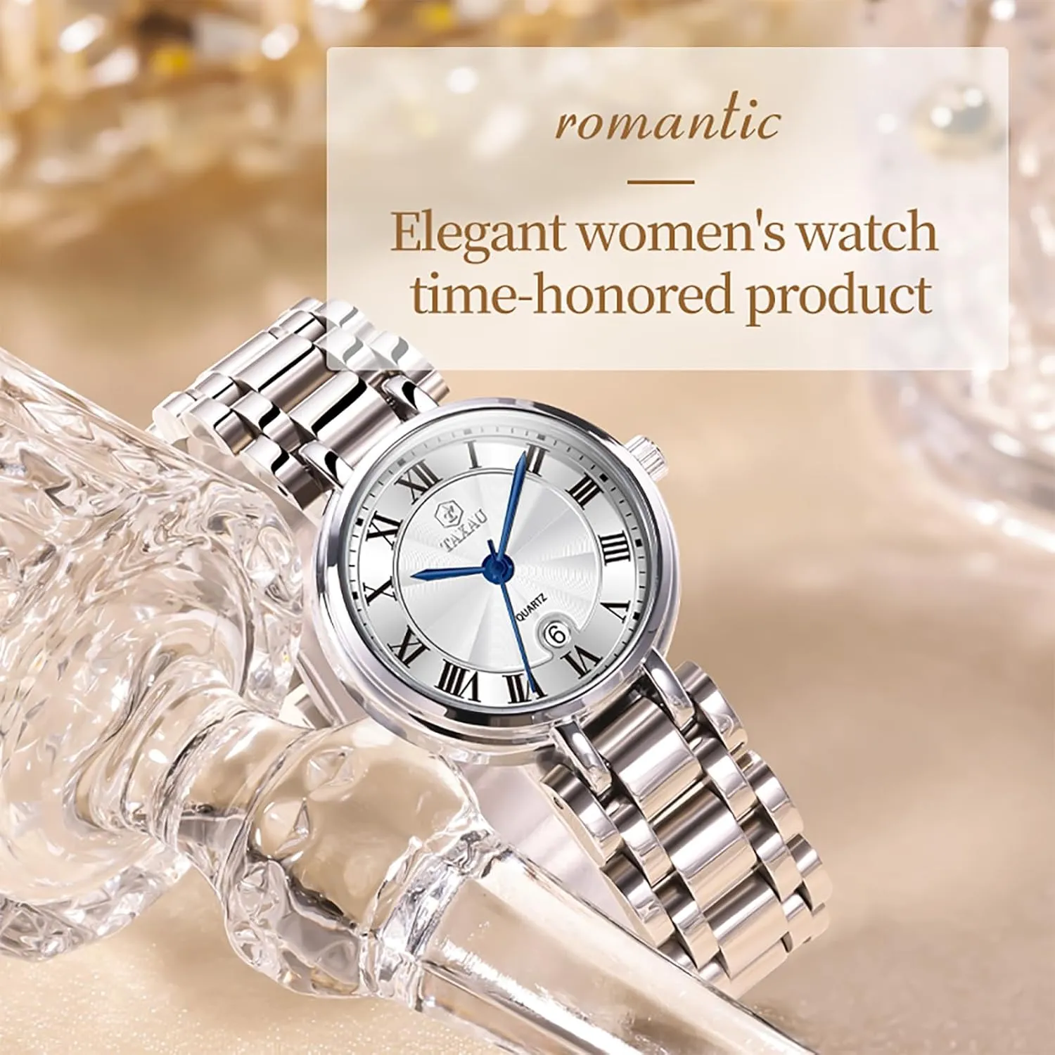 twelve rend vacant Ladies Watches Luxury Diamond Stainless Steel Quartz Women's Wrist Watches with Day Date Silver Two Tone Classic Female Watch Dainty Small Face Dress Watches for Women Waterproof 