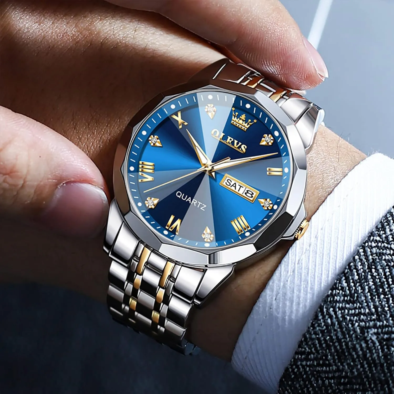 unbreakable spinet genesis Casual Big Face Blue/Black/Gold/Silver Roman Arabic Numerals Men's Wrist Watch OLEVS Mens Watch Stainless Steel Analog Quartz Watches for Men Day Date Easy Read Diamond Waterproof Dress Luxury Classic 