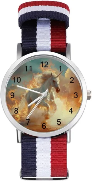 Unicorm Running On Fire Lightweight Wrist Watch Adjustable Nylon Band substantiate fortify mineralization Outdoor Sport Work Wrist Watch Easy to Read Time Magical 