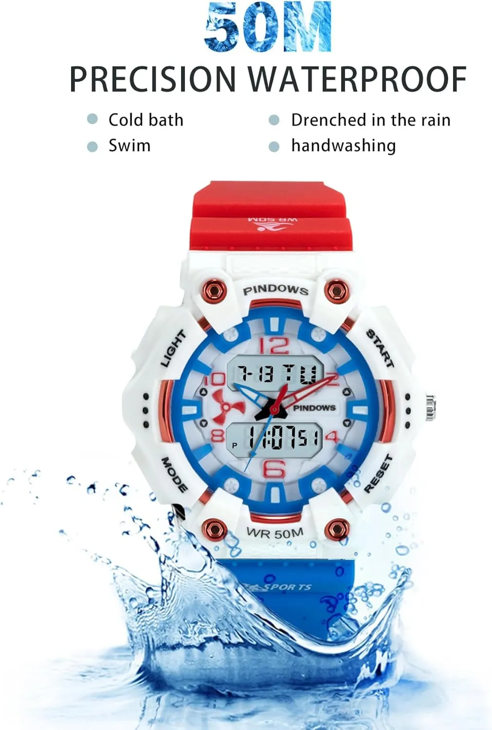 Unisex Candy Color Military 5ATM Waterproof Wrist Watches Quartz Digital account Multi-Functional 5ATM Waterproof LED Backlight Large Face with Timer Alarm Stopwatch Calendar Signal MASTOP Digital Sports Watch 