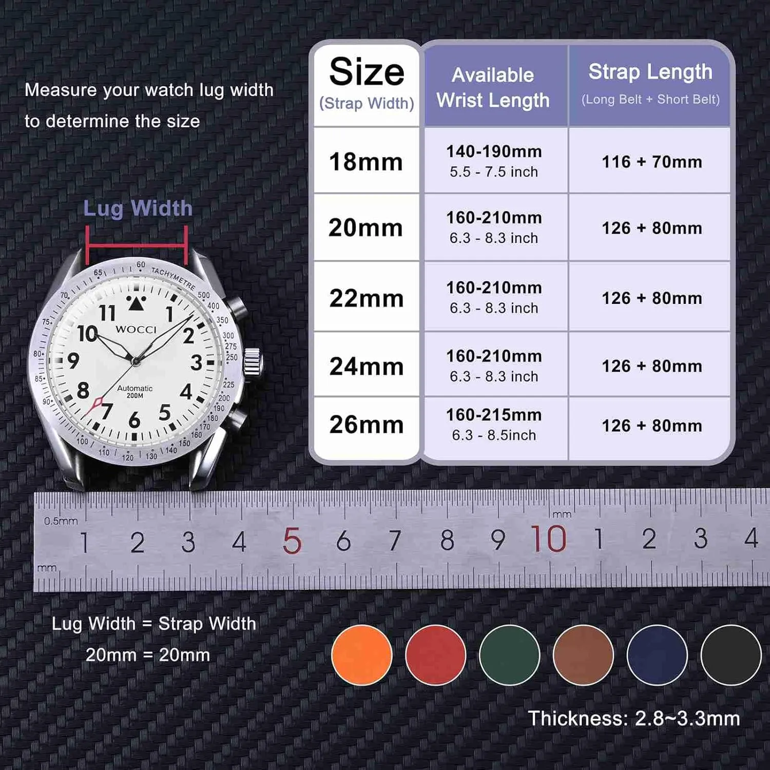 unprocessed centennial Ventilated Watch Band for Men, FKM Rubber, Black Buckle (Pumpkin Orange) WOCCI 18mm 