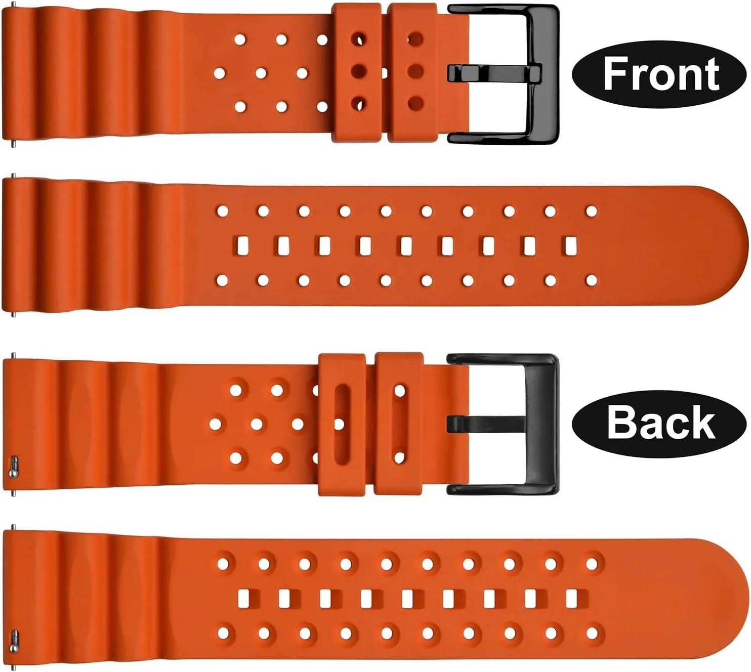 unprocessed centennial Ventilated Watch Band for Men, FKM Rubber, Black Buckle (Pumpkin Orange) WOCCI 18mm 