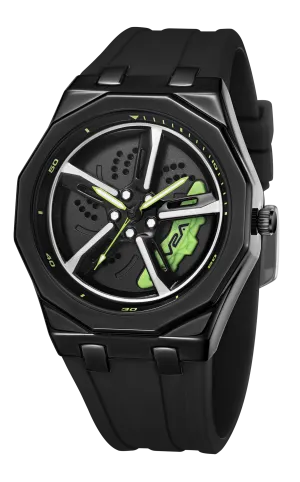 V2A Men’s Analog Watch, Spinning Car Wheel Watch for men-Inspired Design with Black Zinc Dial, Octagonal Zinc Alloy Case & Silicone Strap | Creative Sport Wristwatch Gift for boys