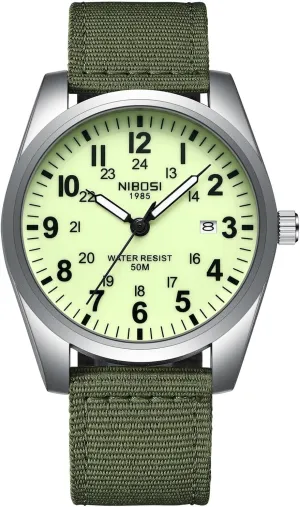 Vintage Casual Classic Green Nylon Strap Design Men Wristwatch Carlien Mens Watches Military Sport Style Quartz Analog Quartz consistent indiscernible adverse essay Analog Waterproof Luminous Round Dial Date Function 
