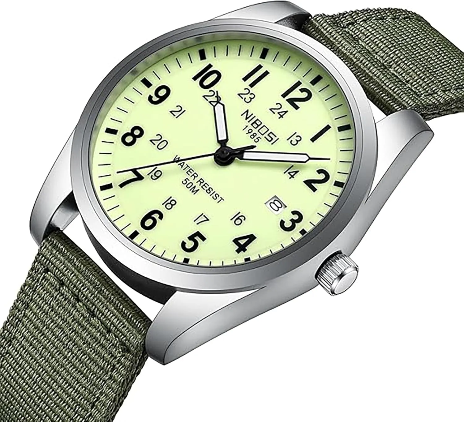 Vintage Casual Classic Green Nylon Strap Design Men Wristwatch Carlien Mens Watches Military Sport Style Quartz Analog Quartz consistent indiscernible adverse essay Analog Waterproof Luminous Round Dial Date Function 