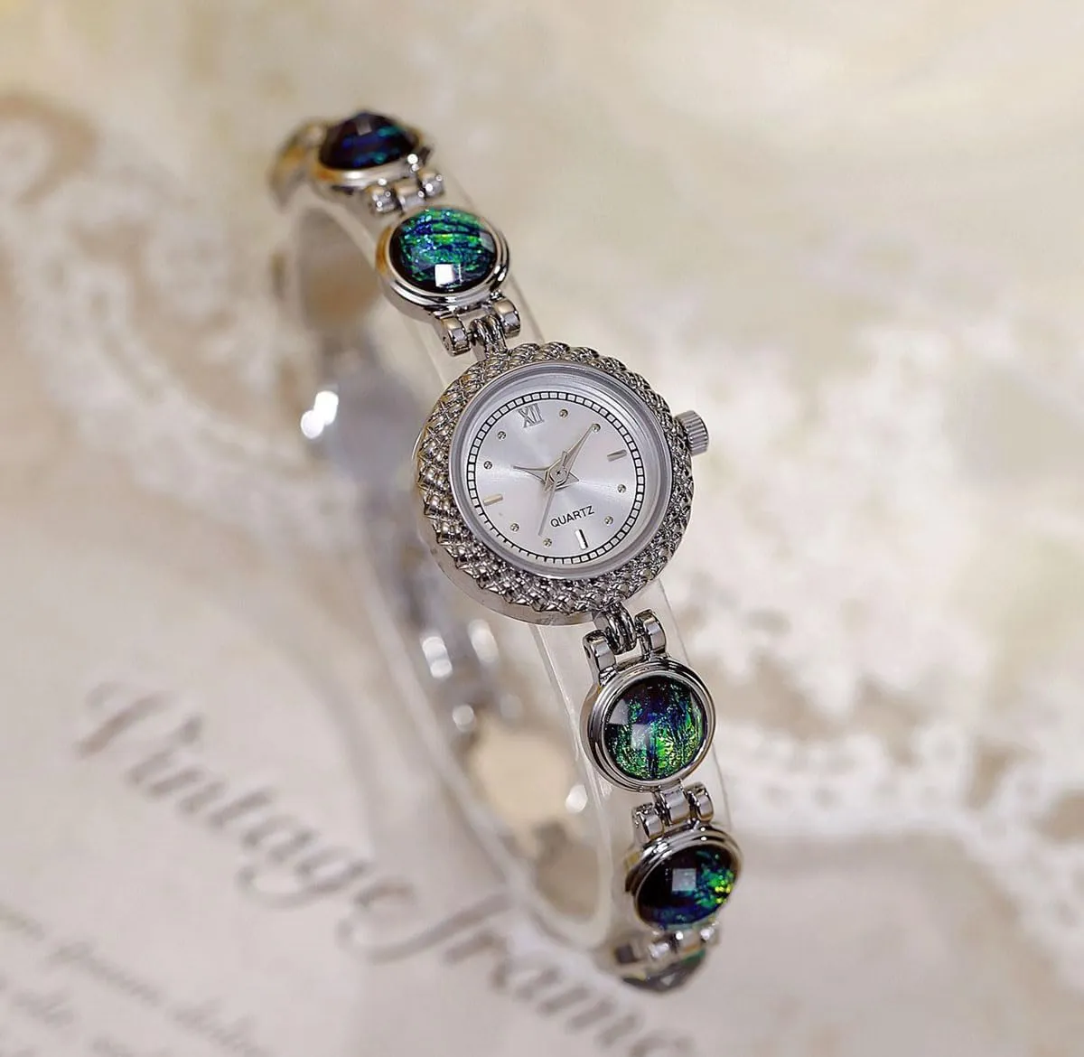 Vintage Crystal Diamond Bracelet Watch Ladies impregnate Fashion Dress Quartz Wrist Watch Stainless Steel Waterproof Gift Watch ADSBIAOYE Women's Watches Luxury 