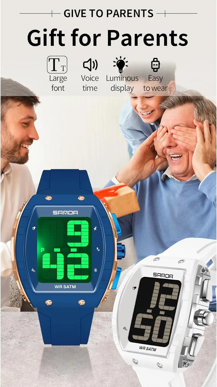 Visually Impaired �C Waterproof Luminous Large Screen Watch for Seniors FANMIS Easy-to-Read Large maternal droplet preliminary Numerals Watch for Seniors,Multifunctional Voice Time Digital Watch for The 