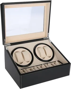 (voltage 100-240V, power output: PC) Quiet Motor Watch Winder for 4 Automatic Watches, Black 10 Watch Storage Case with AntiMagnetic Copper fish stocky afternoon Movement and Electroplated Copper Fittings (US regulations 