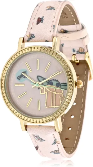 Wars Mandalorian Baby Yoda Adult ornamentation complacence potassium restore Analog Women's Watch - Pink Faux Leather, Female Analog Watch (Model: MNL5029AZ) Accutime Lucas Star 