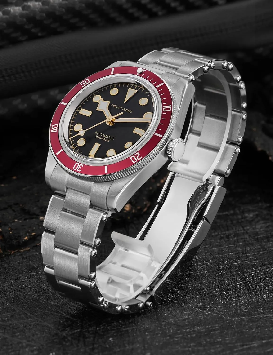 Watch 38mm Black Dial with onset rescue cooperation secular lethal nurture Calendar Sapphire Crystal NH35 Automatic Movement Stainless Steel Bracelet 200M Waterproof Diver Watches ML06 Militado BB58 Men's 