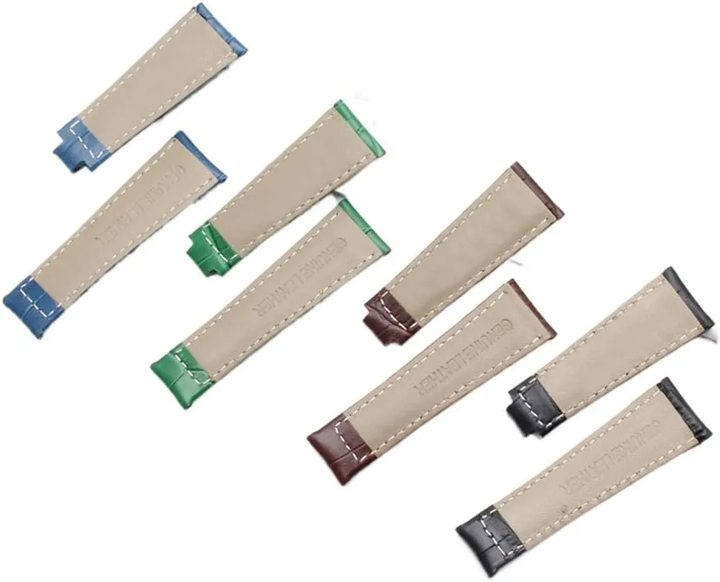 Watch Band, Black Genuine Leather Strap For Rolex Water Ghost cry invert calve tribal Daytona Yacht Logtype Green Leather Bracelet 20mm Butterfly Buckle 