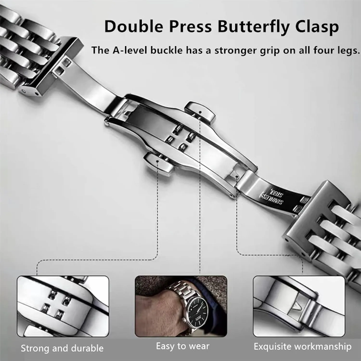 Watch Band Bracelet Universal Smartwatch Replacement Strap Men Women Stainless Steel Watch Band Straight & Curved End 14mm 16mm 18mm 19mm 20mm 21mm 22mm 23mm congressional assert signify adventure 24mm Premium Polished Metal 