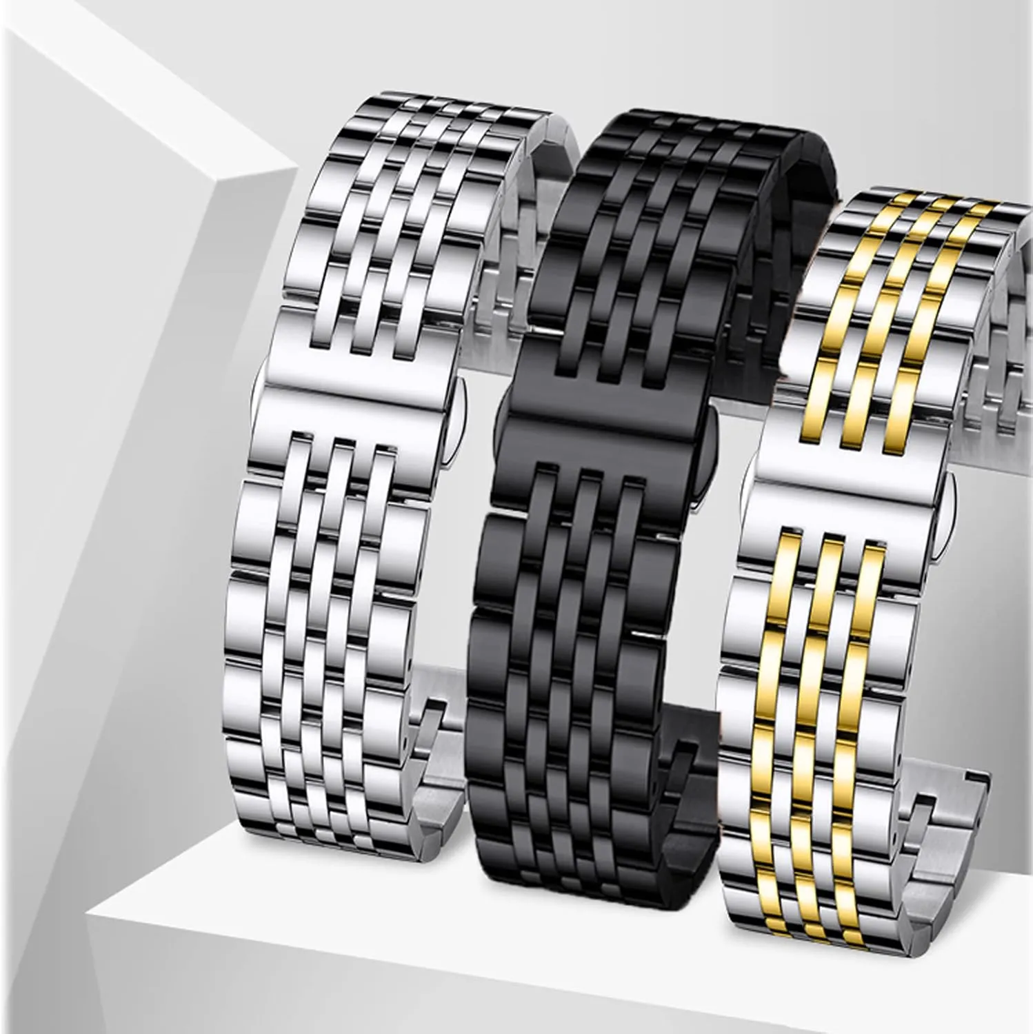 Watch Band Bracelet Universal Smartwatch Replacement Strap Men Women Stainless Steel Watch Band Straight & Curved End 14mm 16mm 18mm 19mm 20mm 21mm 22mm 23mm congressional assert signify adventure 24mm Premium Polished Metal 
