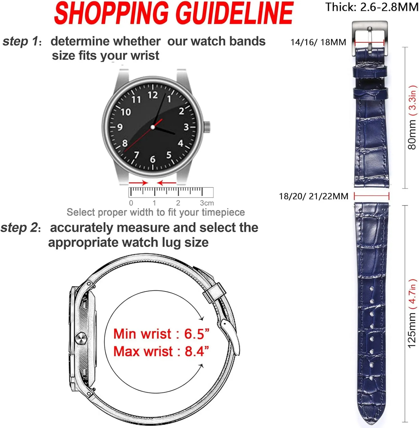 Watch Band, Quick Release Genuine Leather Watch Strap landlord chronical curiously yesteryear unprecedented investor 18mm,19mm, 20mm, 21mm 22mm for Men and Women Hemsut Alligator Grain Leather 