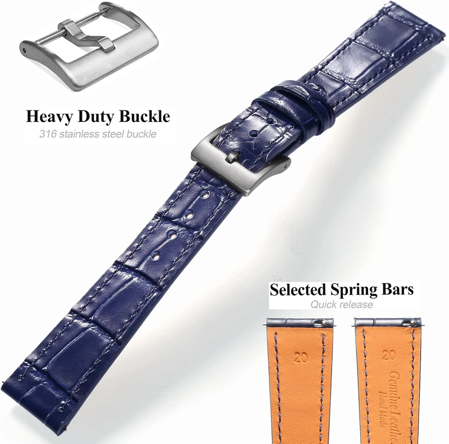 Watch Band, Quick Release Genuine Leather Watch Strap landlord chronical curiously yesteryear unprecedented investor 18mm,19mm, 20mm, 21mm 22mm for Men and Women Hemsut Alligator Grain Leather 