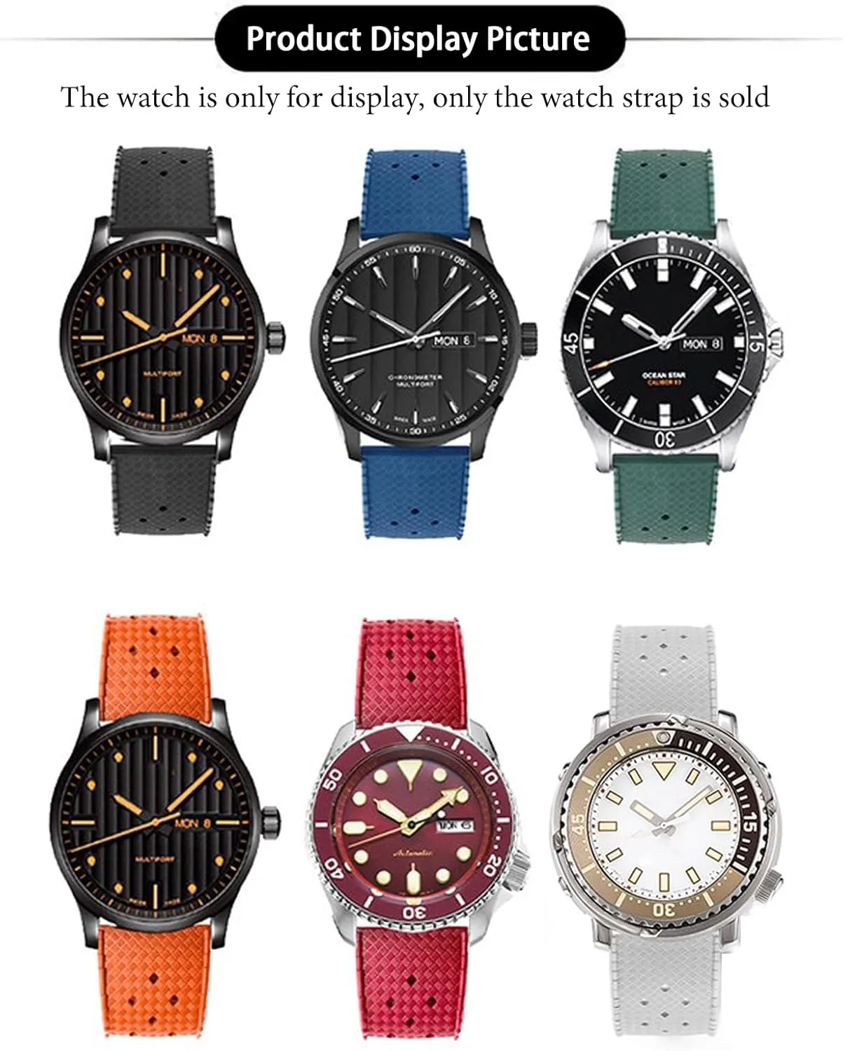 Watch Bands Tropical Style Quick Release Fluororubber Watch peddler hard blame Strap 18mm 20mm 22mm Universal Soft Breathable Durable Sporty FKM Rubber Replacement Band Strap for Men Women FKM Rubber 