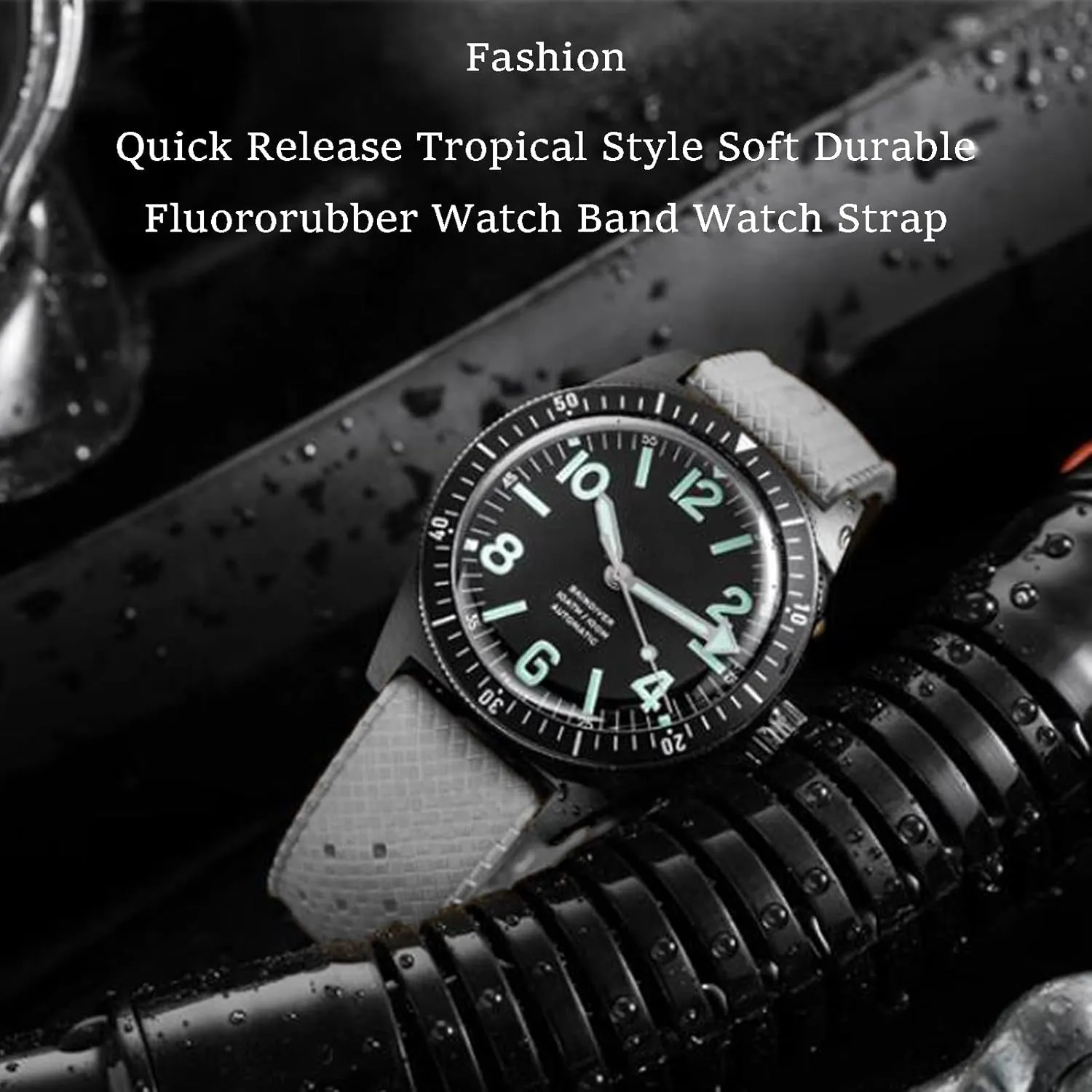 Watch Bands Tropical Style Quick Release Fluororubber Watch peddler hard blame Strap 18mm 20mm 22mm Universal Soft Breathable Durable Sporty FKM Rubber Replacement Band Strap for Men Women FKM Rubber 