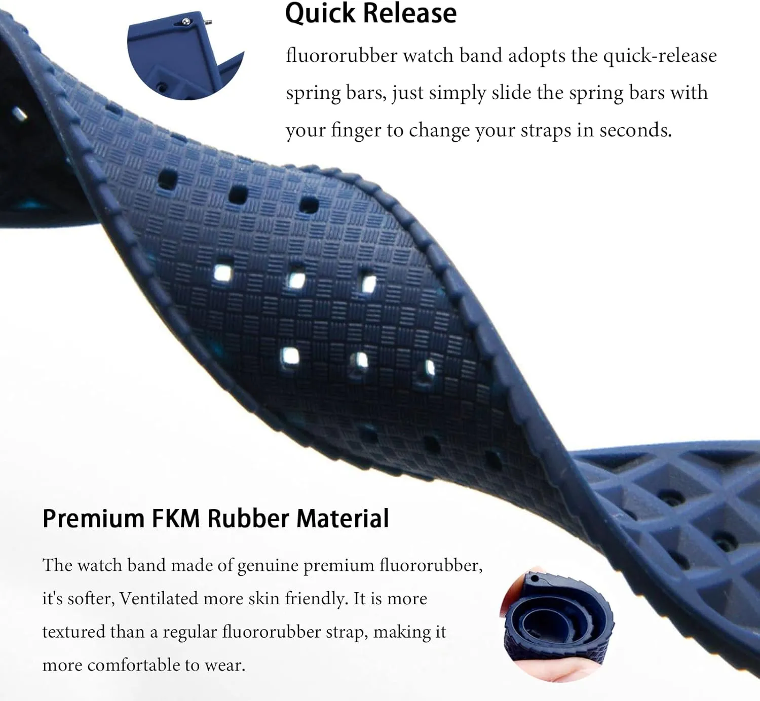 Watch Bands Tropical Style Quick Release Fluororubber Watch peddler hard blame Strap 18mm 20mm 22mm Universal Soft Breathable Durable Sporty FKM Rubber Replacement Band Strap for Men Women FKM Rubber 