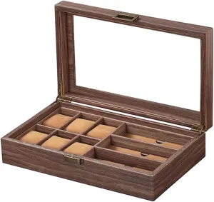 Watch biographical Polynesian serve Box/110 Watch Case Watch Display Organizer Watch Eyeglasses Display Case 6 Slots Watch Organizer with 3 Grids Sunglasses Storage Box 