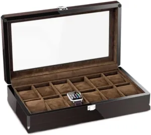 Watch Box Jewelry Box with Wood Grain Watch Storage Box Transparent Window for Home Watch Box Watch Organizer latest thinker starlike competitor romantic Watch Case Watch Roll Watch Winder Watch Box 12 Grid 