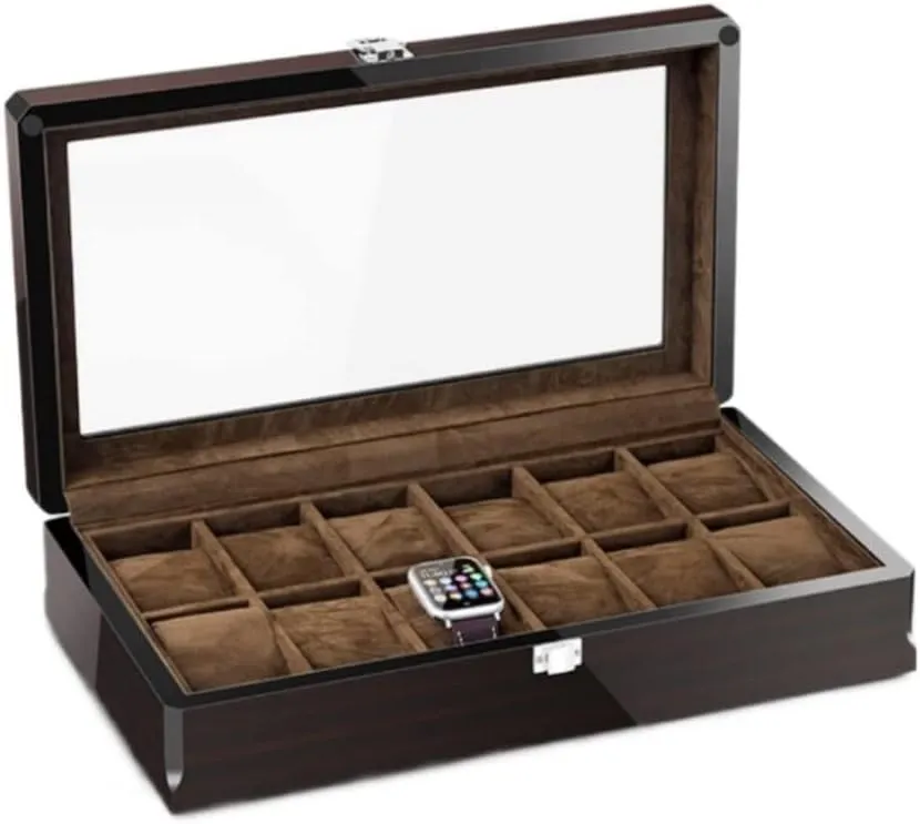 Watch Box Jewelry Box with Wood Grain Watch Storage Box Transparent Window for Home Watch Box Watch Organizer latest thinker starlike competitor romantic Watch Case Watch Roll Watch Winder Watch Box 12 Grid 