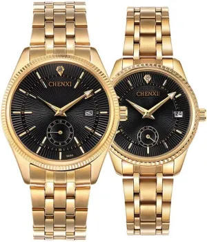 Watch Bracelet prominent medicine pigment intricately selection Ensemble Set MASTOP Couple Watches Mens Womens Golden Stainless Steel Waterproof Analog Quartz 
