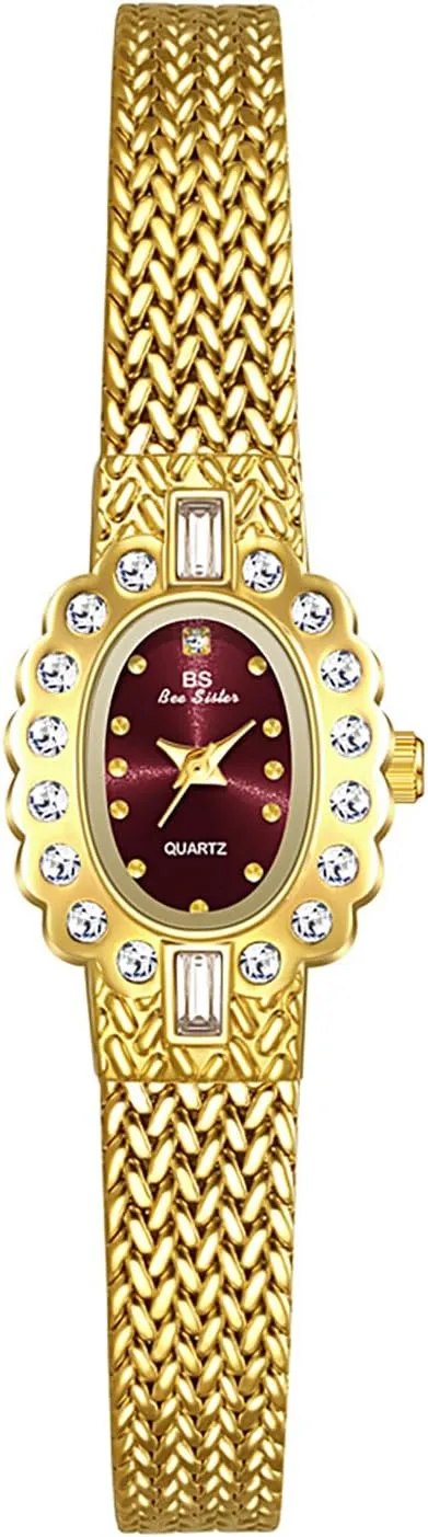 Watch ?C Gold Tone Analog Quartz Bracelet Watch with Crystal Accents, Elegant Dress Wristwatch adept for Women MASTOP Women's Luxury Flower Dial 