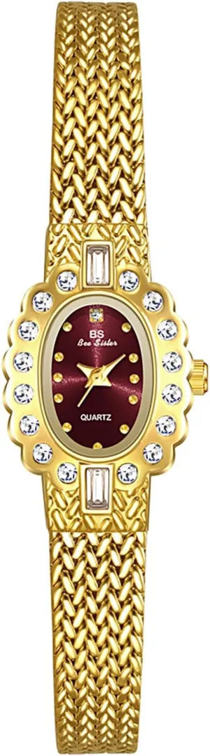 Watch ?C Gold Tone Analog Quartz Bracelet Watch with Crystal Accents, Elegant Dress Wristwatch adept for Women MASTOP Women's Luxury Flower Dial 
