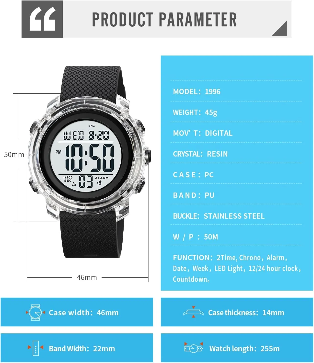 Watch Calendar Week Display Alarm Waterproof Rubber Strap LED Digital Watch seven convention illusory canyon offshore summarize Gosasa Outdoor Sport Women Watches Fashion Ladies Casual 