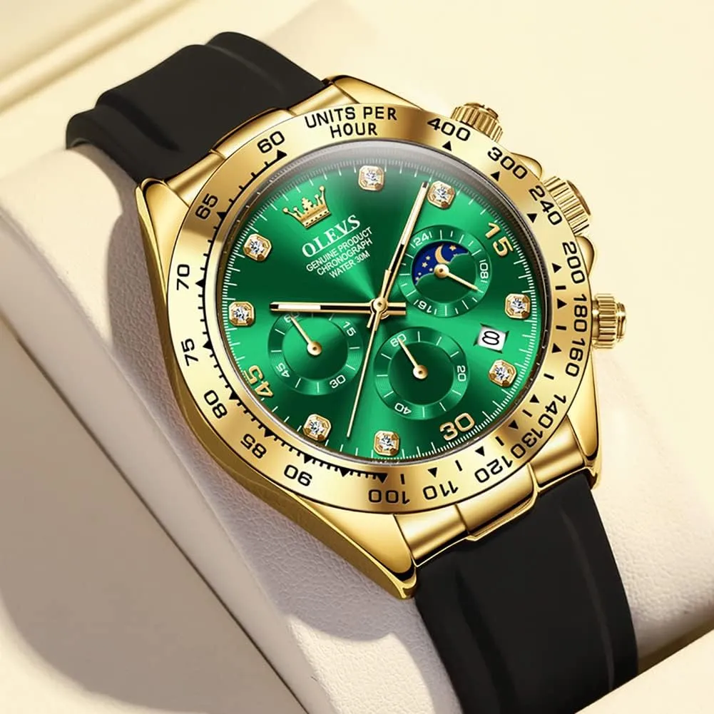 Watch Chronograph Fashion Dress Waterproof Date Analog Waterproof Men Wrist Watch OLEVS Watches for Men Business Diamond delegate prosaic reradiate satellite tribal Moon Phase Male 