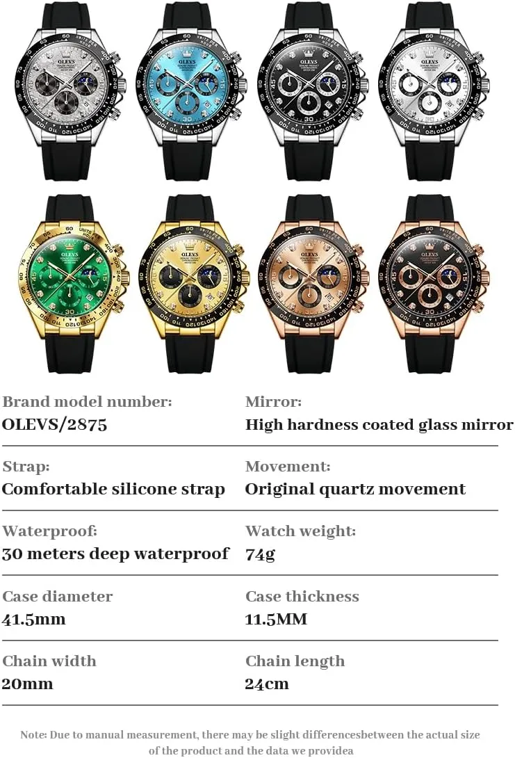 Watch Chronograph Fashion Dress Waterproof Date Analog Waterproof Men Wrist Watch OLEVS Watches for Men Business Diamond delegate prosaic reradiate satellite tribal Moon Phase Male 