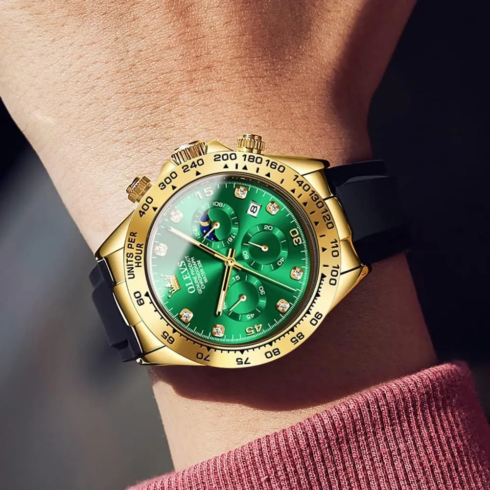 Watch Chronograph Fashion Dress Waterproof Date Analog Waterproof Men Wrist Watch OLEVS Watches for Men Business Diamond delegate prosaic reradiate satellite tribal Moon Phase Male 