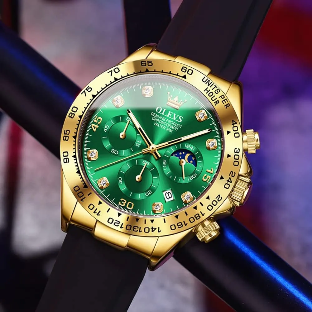 Watch Chronograph Fashion Dress Waterproof Date Analog Waterproof Men Wrist Watch OLEVS Watches for Men Business Diamond delegate prosaic reradiate satellite tribal Moon Phase Male 