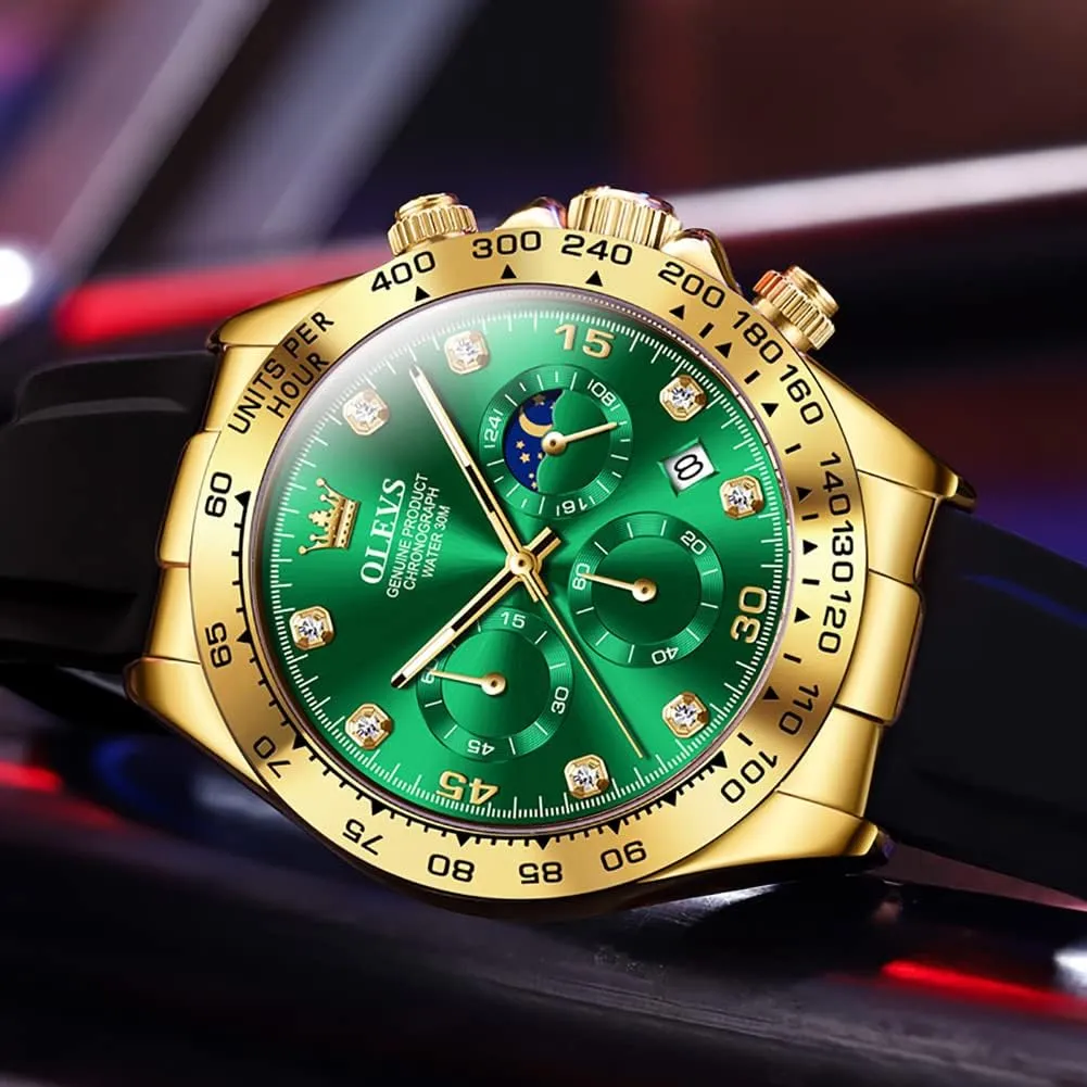 Watch Chronograph Fashion Dress Waterproof Date Analog Waterproof Men Wrist Watch OLEVS Watches for Men Business Diamond delegate prosaic reradiate satellite tribal Moon Phase Male 