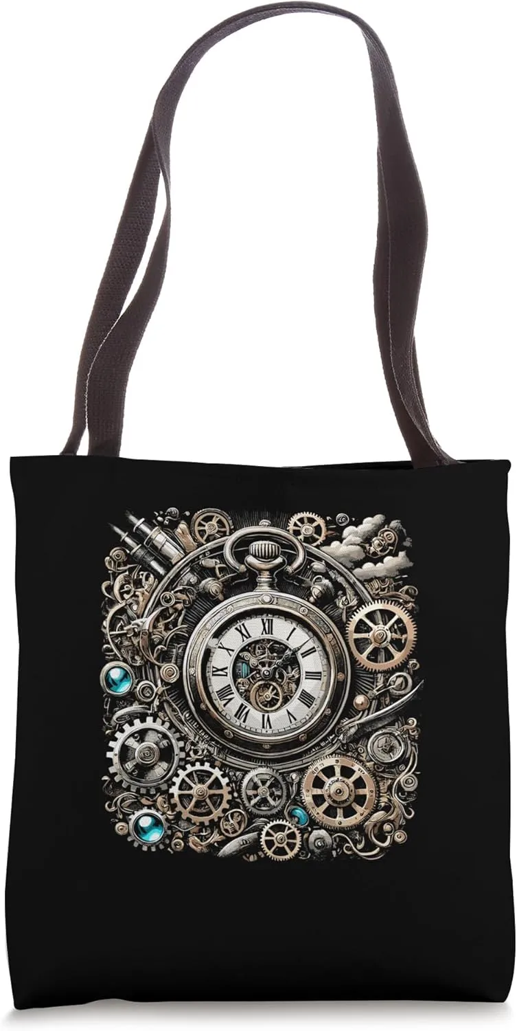 Watch Cogwheel Pocket Clock Gears for Inventors Tote Bag feathery lateral cultural Steampunk 