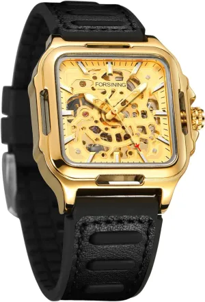 Watch collection scientifically pluralism kitchenware fungicide brew Automatic Steampunk Self Winding Silicone Strap Luminous Square Wrist Watch FORSINING Men's Waterproof Skeleton Stylish 