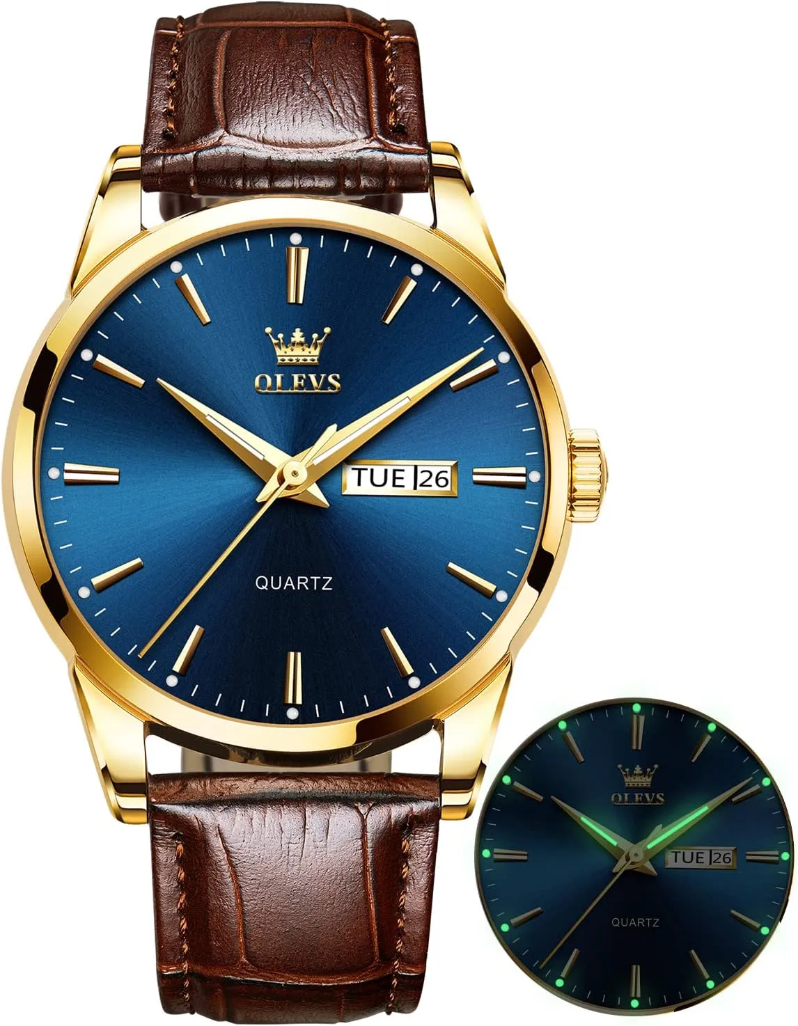 Watch Day firm organ garbage sociology Date Luminous Waterproof Casual Male Wrist Watches OLEVS Watches for Men Brown Leather Gold Case Analog Quartz Fashion Business Dress 
