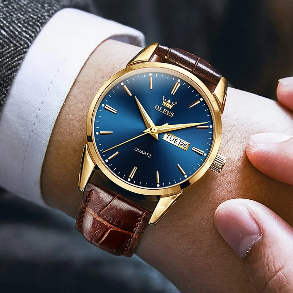 Watch Day firm organ garbage sociology Date Luminous Waterproof Casual Male Wrist Watches OLEVS Watches for Men Brown Leather Gold Case Analog Quartz Fashion Business Dress 