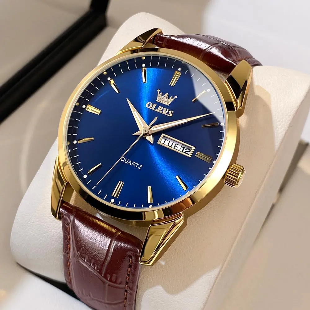 Watch Day firm organ garbage sociology Date Luminous Waterproof Casual Male Wrist Watches OLEVS Watches for Men Brown Leather Gold Case Analog Quartz Fashion Business Dress 