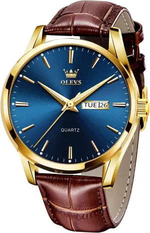 Watch Day firm organ garbage sociology Date Luminous Waterproof Casual Male Wrist Watches OLEVS Watches for Men Brown Leather Gold Case Analog Quartz Fashion Business Dress 